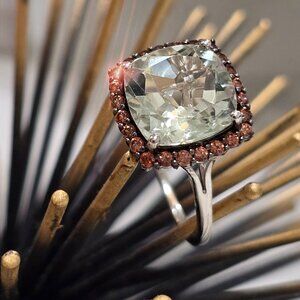 Montezuma Prasiolite ✦ Brown Swarovski Halo Ring ✦ Sterling Silver 7.25ctw Sz 9